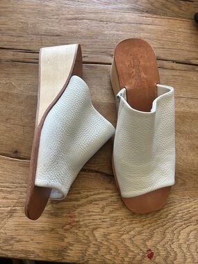Jeffrey Campbell WILLOW Leather Slide Mules White wedge